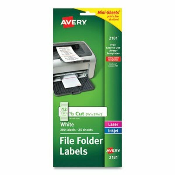 Avery Dennison Avery, MINI-SHEETS PERMANENT FILE FOLDER LABELS, 0.66 X 3.44, WHITE, 25PK 2181